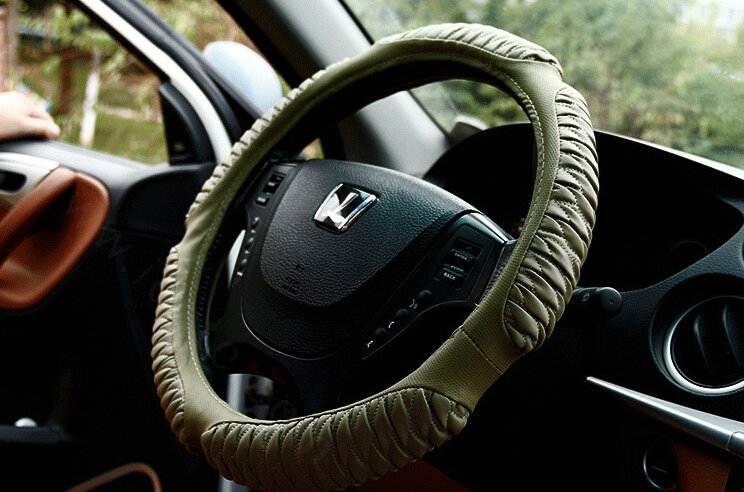 Quality Auto Steering Wheel Wrap PU Leather 15 Inch 38CM - Brown