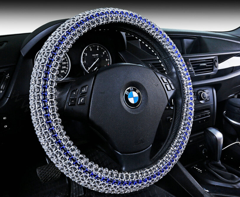 Quality Beaded Car Steering Wheel Cover 15 Inch 38CM - Blue