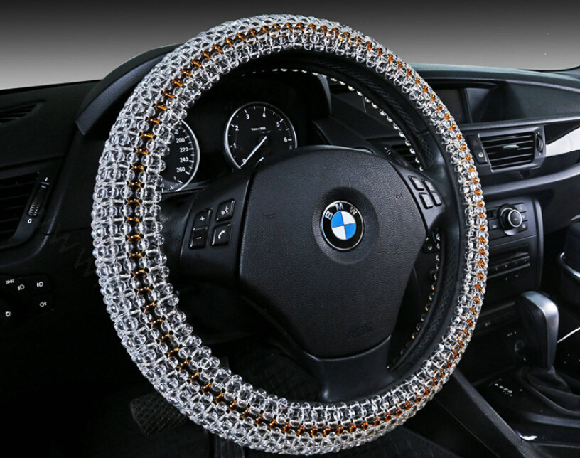 Quality Beaded Car Steering Wheel Cover 15 Inch 38CM - Gold