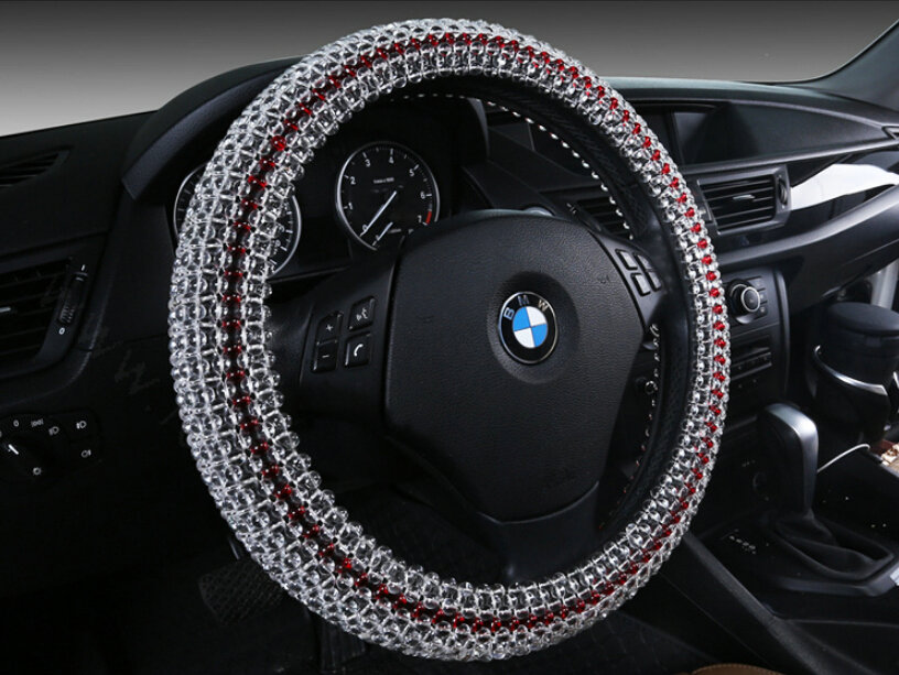 Quality Beaded Car Steering Wheel Cover 15 Inch 38CM - Red