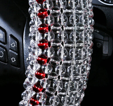 Quality Beaded Car Steering Wheel Cover 15 Inch 38CM - Red