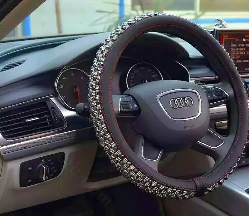 Quality Beaded Car Steering Wheel Cover Genuine Leather 15 Inch 38CM - Black