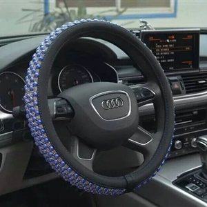 Quality Beaded Car Steering Wheel Cover Genuine Leather 15 Inch 38CM - Blue