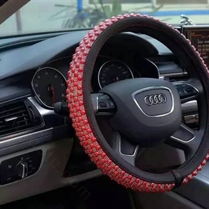 Quality Beaded Car Steering Wheel Cover Genuine Leather 15 Inch 38CM - Red