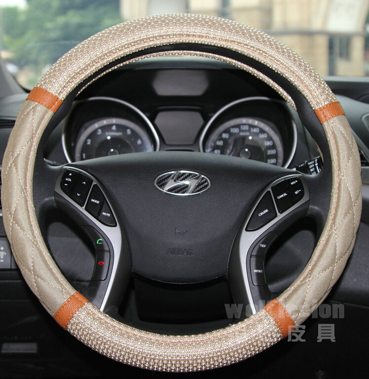 Quality Car Steering Wheel Wrap Ice Silk 15 Inch 38CM - Beige