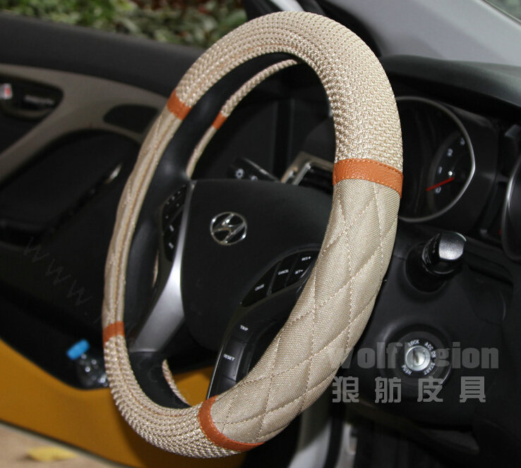 Quality Car Steering Wheel Wrap Ice Silk 15 Inch 38CM - Beige