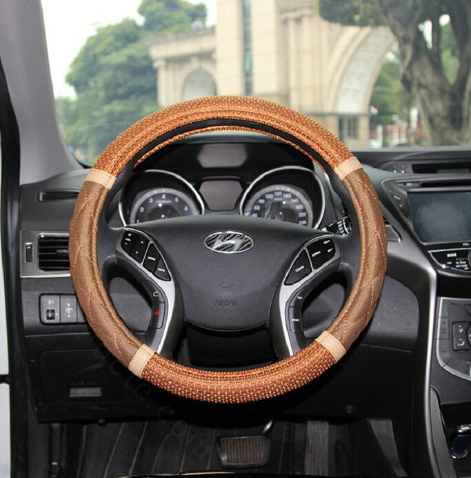 Quality Car Steering Wheel Wrap Ice Silk 15 Inch 38CM - Brown