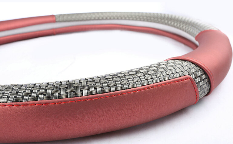 Quality Car Steering Wheel Wrap Ice Silk PU Leather 15 Inch 38CM - Beige