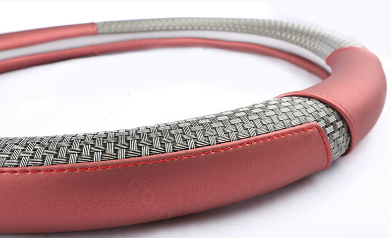 Quality Car Steering Wheel Wrap Ice Silk PU Leather 15 Inch 38CM - Brown
