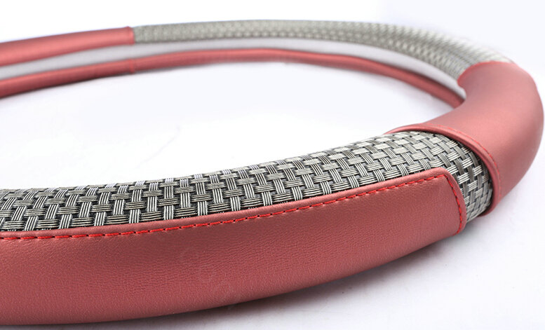 Quality Car Steering Wheel Wrap Ice Silk PU Leather 15 Inch 38CM - Red