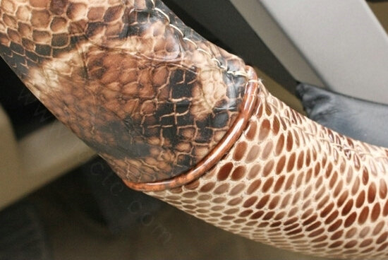 Snake Print Auto Steering Wheel Covers Crocodile Leather 15 Inch 38CM - Brown