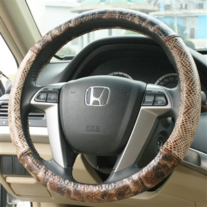 Snake Print Auto Steering Wheel Covers Crocodile Leather 15 Inch 38CM - Brown
