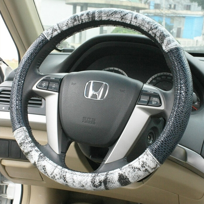 Snake Print Auto Steering Wheel Covers Crocodile Leather 15 Inch 38CM - Grey