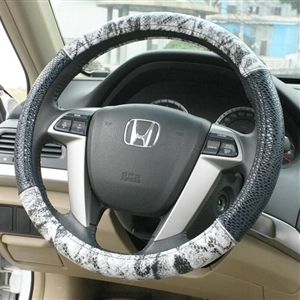 Snake Print Auto Steering Wheel Covers Crocodile Leather 15 Inch 38CM - Grey