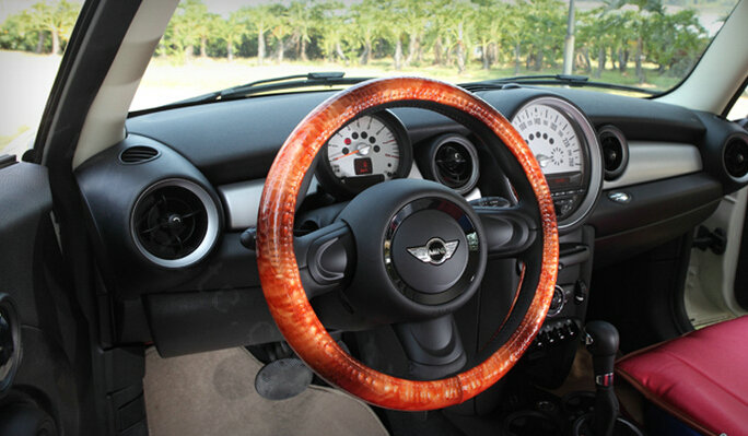 Snake Print Auto Steering Wheel Covers PU Leather 15 Inch 38CM - Coffee