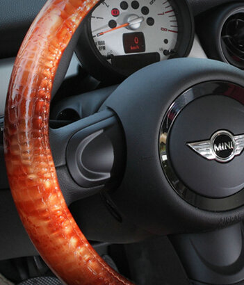 Snake Print Auto Steering Wheel Covers PU Leather 15 Inch 38CM - Coffee