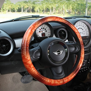 Snake Print Auto Steering Wheel Covers PU Leather 15 Inch 38CM - Coffee