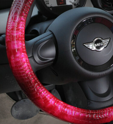 Snake Print Auto Steering Wheel Covers PU Leather 15 Inch 38CM - Rose