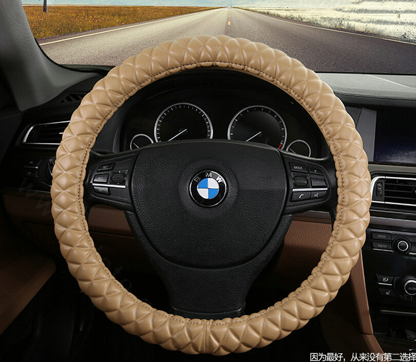 Unique Auto Steering Wheel Covers PU Leather 15 Inch 38CM - Beige