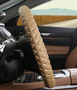 Unique Auto Steering Wheel Covers PU Leather 15 Inch 38CM - Beige