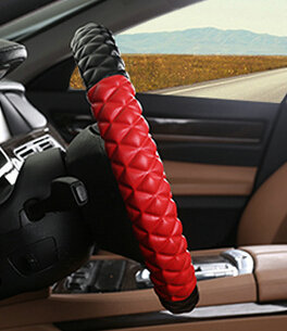 Unique Auto Steering Wheel Covers PU Leather 15 Inch 38CM - Black Red