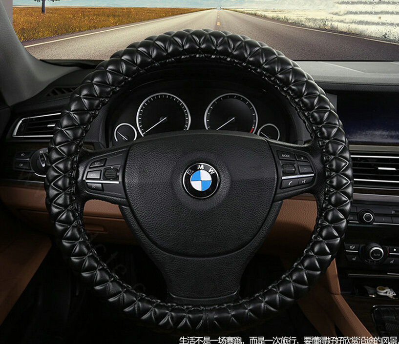 Unique Auto Steering Wheel Covers PU Leather 15 Inch 38CM - Black