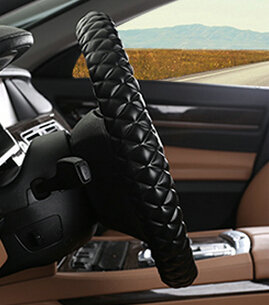 Unique Auto Steering Wheel Covers PU Leather 15 Inch 38CM - Black