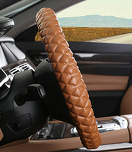 Unique Auto Steering Wheel Covers PU Leather 15 Inch 38CM - Brown