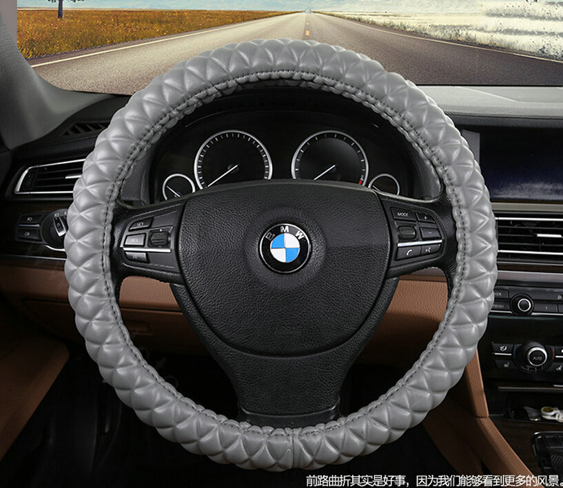 Unique Auto Steering Wheel Covers PU Leather 15 Inch 38CM - Grey