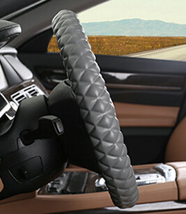 Unique Auto Steering Wheel Covers PU Leather 15 Inch 38CM - Grey