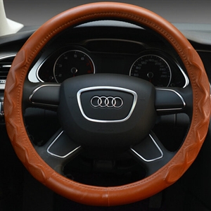 Unique Auto Steering Wheel Covers Sheepskin Leather 15 Inch 38CM - Brown