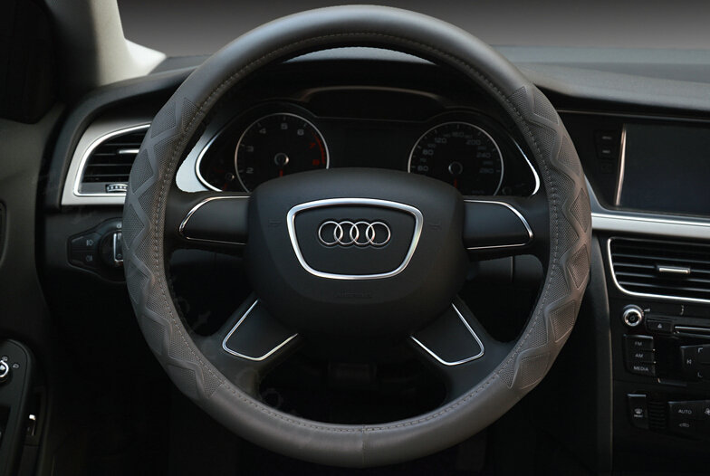 Unique Auto Steering Wheel Covers Sheepskin Leather 15 Inch 38CM - Grey