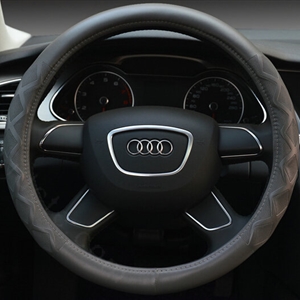 Unique Auto Steering Wheel Covers Sheepskin Leather 15 Inch 38CM - Grey