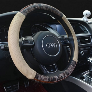 Unique Auto Steering Wheel Wrap Snake Print Genuine Leather 15 Inch 38CM - Beige