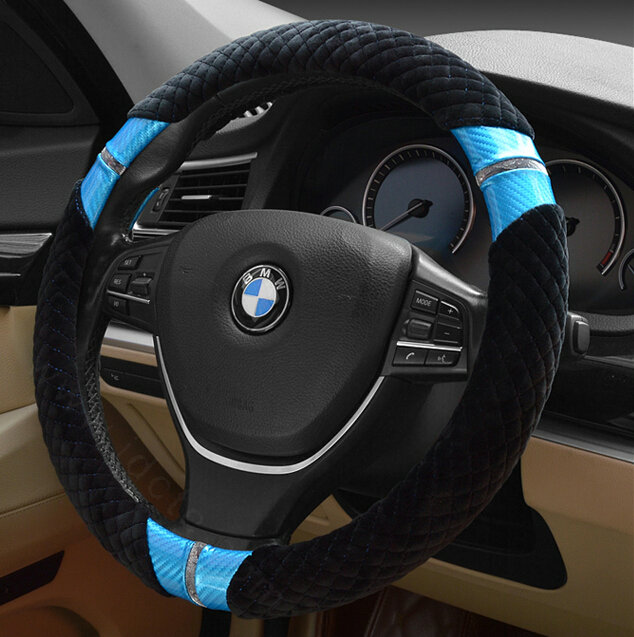 Unique Auto Steering Wheel Wrap Velvet 15 Inch 38CM - Black Blue