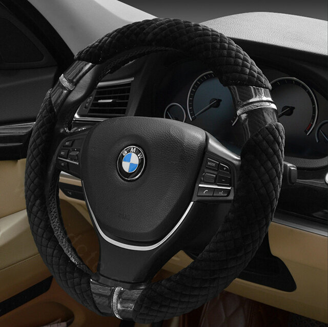 Unique Auto Steering Wheel Wrap Velvet 15 Inch 38CM - Black