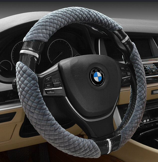 Unique Auto Steering Wheel Wrap Velvet 15 Inch 38CM - Grey