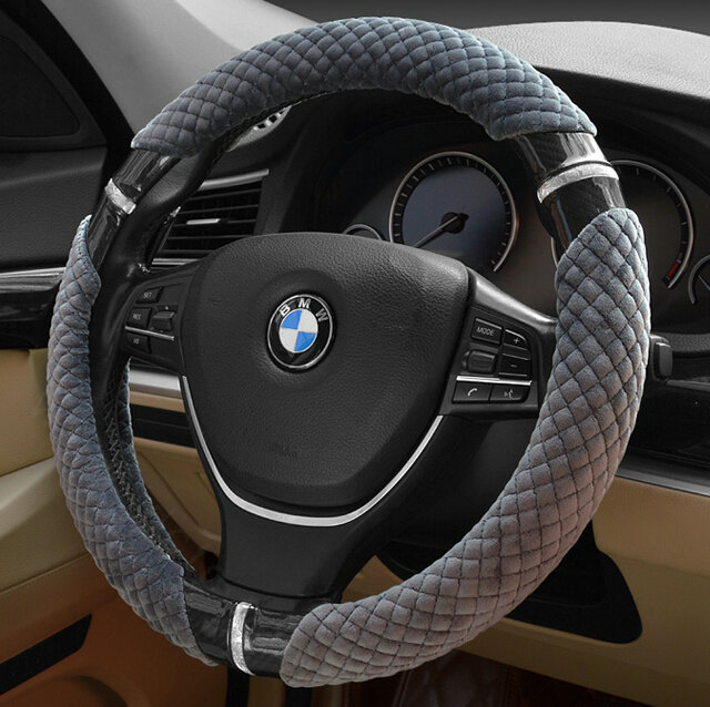 Unique Auto Steering Wheel Wrap Velvet 15 Inch 38CM - Grey