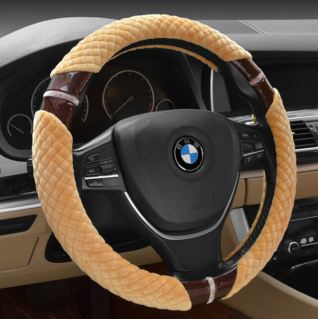 Unique Auto Steering Wheel Wrap Velvet 15 Inch 38CM - Yellow