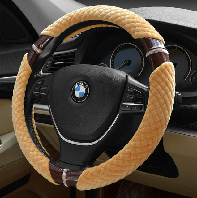 Unique Auto Steering Wheel Wrap Velvet 15 Inch 38CM - Yellow