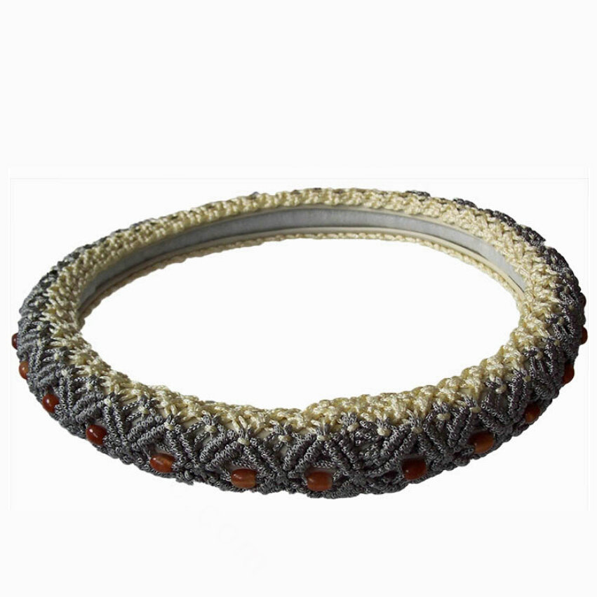 Unique Beaded Car Steering Wheel Cover Ice Silk 15 Inch 38CM - Grey