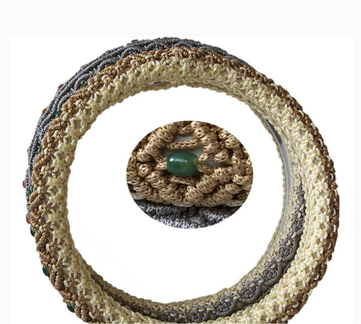 Unique Beaded Car Steering Wheel Cover Ice Silk 15 Inch 38CM - Grey