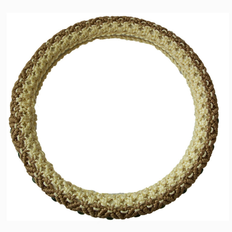 Unique Beaded Car Steering Wheel Cover Ice Silk 15 Inch 38CM - Yellow