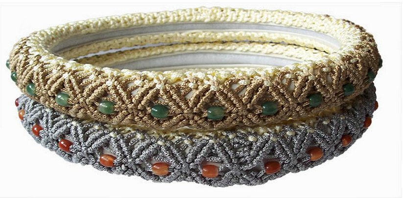 Unique Beaded Car Steering Wheel Cover Ice Silk 15 Inch 38CM - Yellow