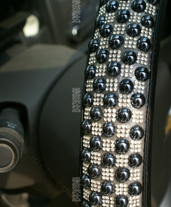 Unique Beaded Car Steering Wheel Cover PU Leather 15 Inch 38CM - Black