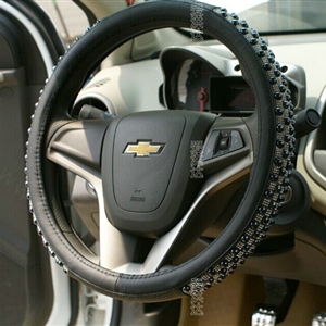 Unique Beaded Car Steering Wheel Cover PU Leather 15 Inch 38CM - Black