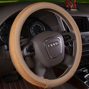 Unique Beaded Car Steering Wheel Cover PU Leather 15 Inch 38CM - Gold