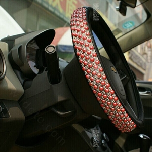 Unique Beaded Car Steering Wheel Cover PU Leather 15 Inch 38CM - Red