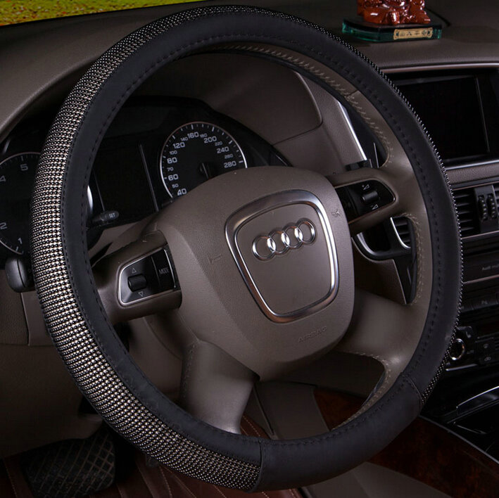 Unique Beaded Car Steering Wheel Covers PU Leather 15 Inch 38CM - Black