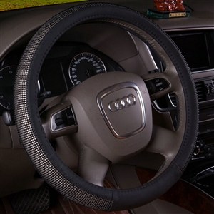 Unique Beaded Car Steering Wheel Covers PU Leather 15 Inch 38CM - Black